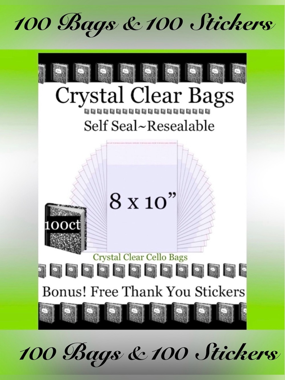 8x10”~100ct Clear Self Seal Poly Bags 📚🆕📚W/Free 100ct Thank You Stickers